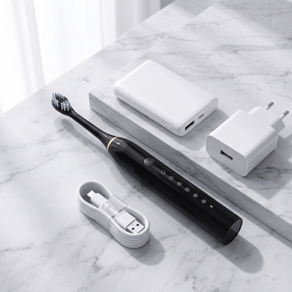 Cepillo Dental Sónico con cable USB, power bank y cargador
